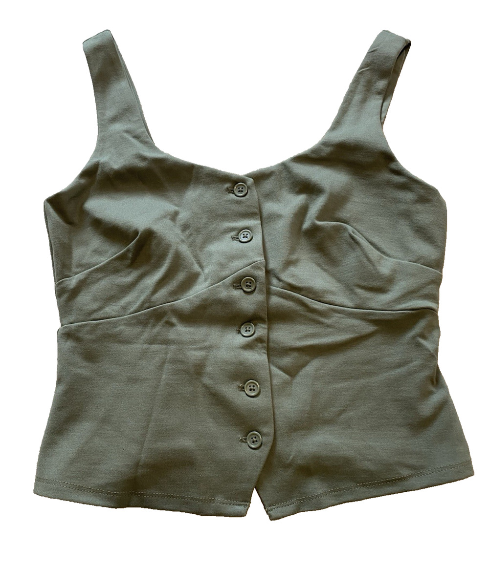 Womens Bustier Corset Crop Top Button Up Shirt Size XS Sage Green Fairy Coquette
